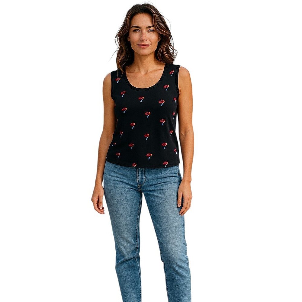 Super cute embroidered “Love Lipstick” 💄 sleeveless sweater top - Picture 2 of 10
